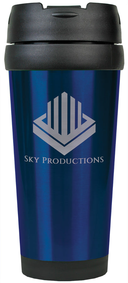 personalized blue stainless steel travel mug