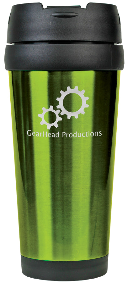 personalized green stainless steel travel mug